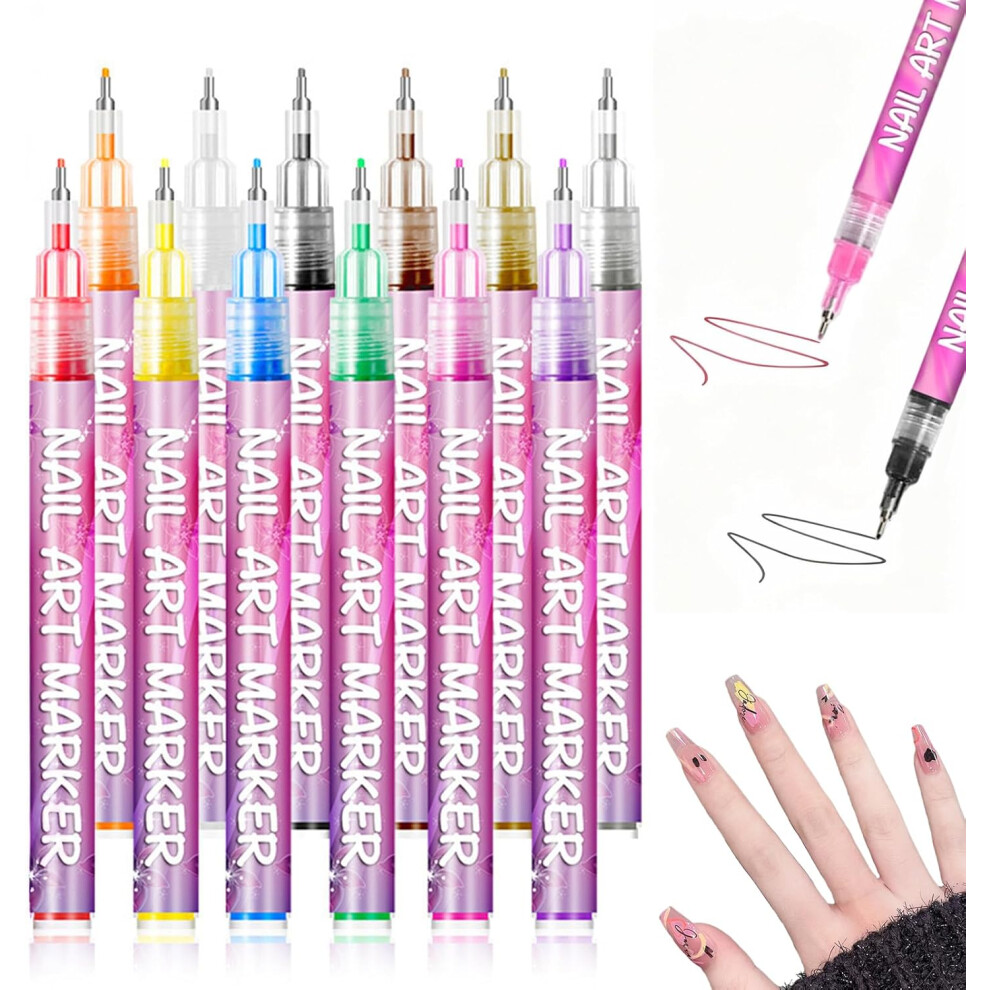 Oimg 12 Colours Nail Polish Markers, 3D Quick-Dry 0.5Mm Acrylic Nail Art Pen For Graffiti Dotting Drawing Painting Diy