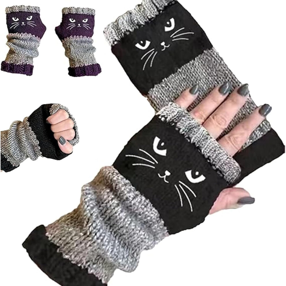 Gebreide Vingerloze Kattenhandschoenen Voor Dames, Vintage Model, Winter-image