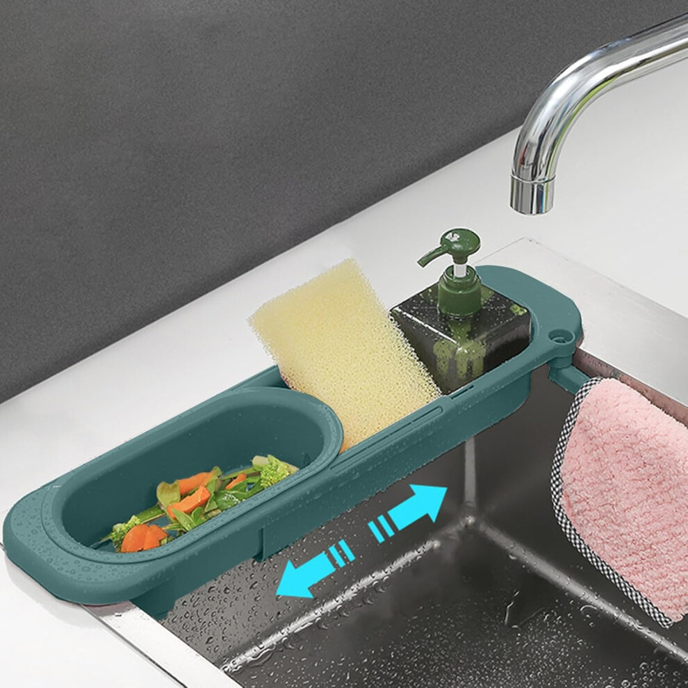 Teleskopowy Uchwyt Na Zlew, Nowy Teleskopowy Uchwyt Na Zlew Z Koszem Ociekowym, Niebieski-image