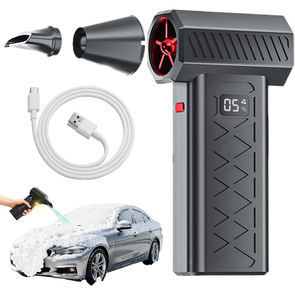 Upgraded 130K Rpm Portable Turbo Blower With Battery Indicator & Led, 6-Speed For Car, Black 3233223024660