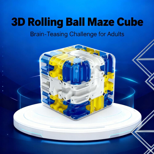 3D Rolling Ball Maze Cube, Ball Rolling Cube Challenge, Large Labyrinth 3D Puzzle, Blue Khaki 1