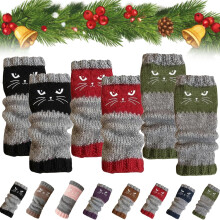 Gebreide handschoenen met kattenborduurwerk voor dames, warm en comfortabel, vingerloos.