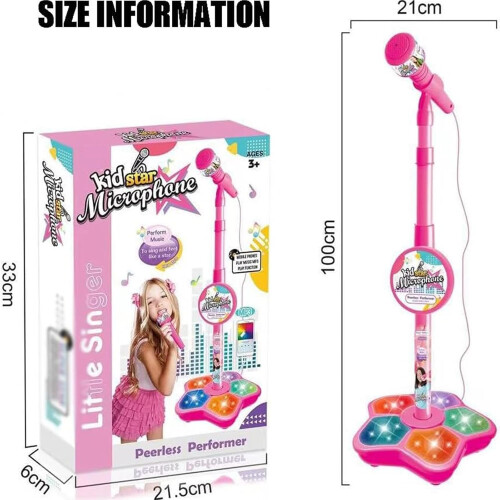 Microfone de brinquedo multifuncional para crianças, com suporte, luzes e efeito de eco. 2