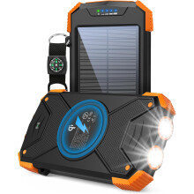 Solcelledrevet powerbank 10000mAh PD 20W hurtigopladende bærbar trådløs med lommelygte