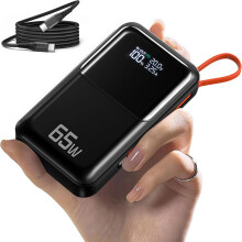 65W bærbar laptopoplader 27000mAh powerbank indbyggede USB-C-kabler 130W