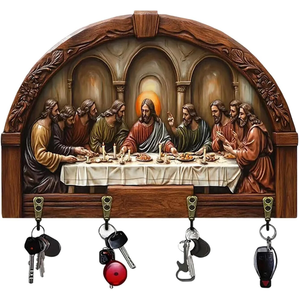 Brelok śCienny 2D Z PłAskim Jezusem I Uczniami, Uchwyt Na Klucze, Mocowany Na śCianie Z 4 Metalowymi Haczykami-image