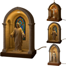 Lámpara de noche LED de la Virgen María, estatua sagrada hecha a mano, decoración católica para el hogar.