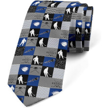 Cravate fantaisie hockey sur glace pour homme, motif patchwork à rayures géométriques inspiré des sports d'hiver et des jeux de hockey sur glace