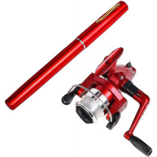 Mini penna da pesca, portatile, rotante, tascabile, attrezzatura da pesca, per esterni, inverno, leggera, rossa