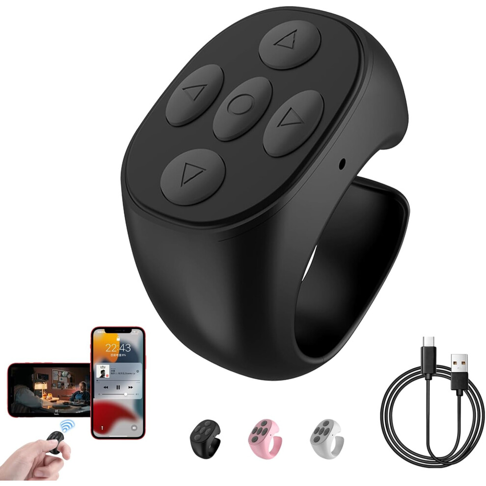 Fingertip Wireless Bluetooth Remote Control, Tiktok Scrolling Ring For Iphone Android Black 3233223041773