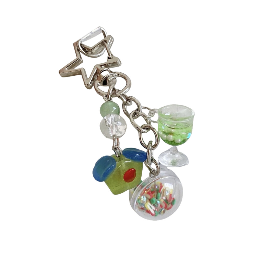 Whimsical Ice Cup Crystal Phone Charm- Keychain Cream/Green 7696001146521