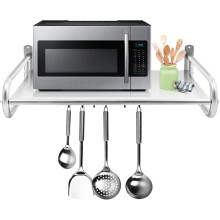Suporte de parede para forno de micro-ondas, 21,3" x 15", em aço inoxidável com ganchos.