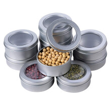 Lata de acero inoxidable de usos múltiples, contenedor de almacenamiento de hojalata con ventanas transparentes para manualidades y artículos
