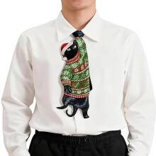 Grappige stropdas met zwarte kerstkat voor mannen, leuke kerststropdas in de vorm van een kat of aap voor het kerstfeest.