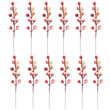 Llenos de espíritu navideño, palillos artificiales de bayas en multicolor con tallos de 18 cm, 12 piezas de exquisitas bayas rojas navideñas para
