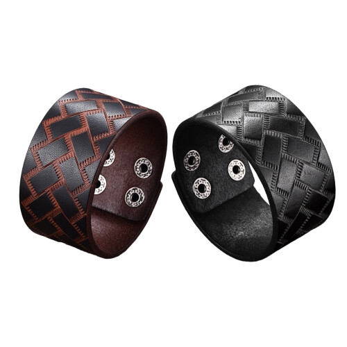 Adjustable Imitation Leather Bracelet With Secure-Black 1