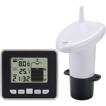 Monitor digital de nível de água na caixa d'água, com sensor de temperatura interna e alarme de nível alto/baixo.
