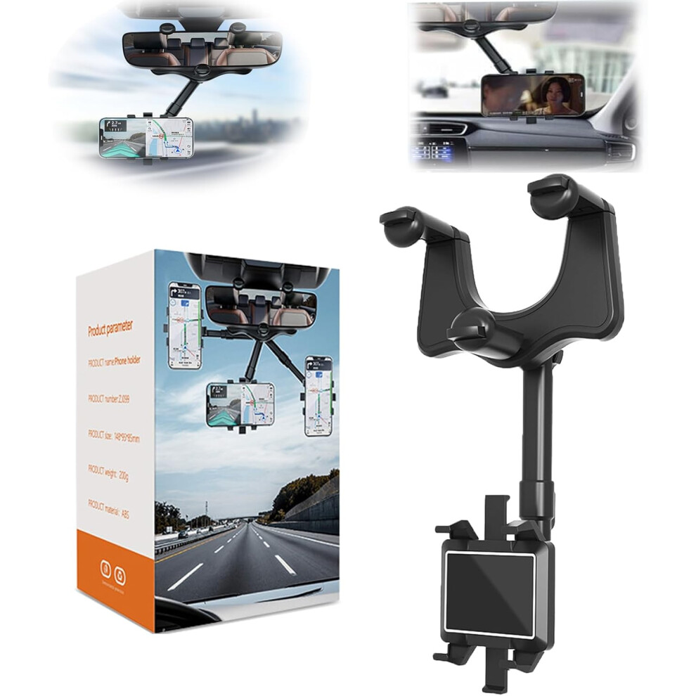 Rotatable And Retractable Rearview Mirror Phone Holder - Multifunctional 360 Mount With Adjustable Arm 3233223046747