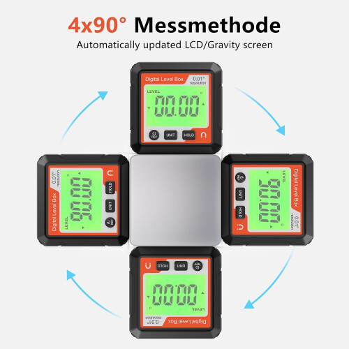 Digital Angle Gauge LCD Finder, Magnetic Level Tool Protractor Inclinometer Cube Backlit 2