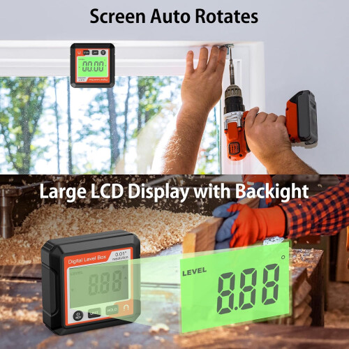 Digital Angle Gauge LCD Finder, Magnetic Level Tool Protractor Inclinometer Cube Backlit 1