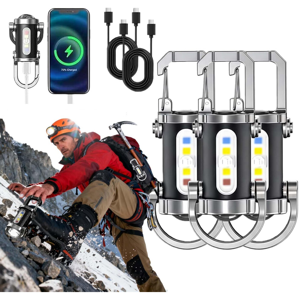 PrzenośNa, Akumulatorowa Latarka Na Klucze, 3 Szt., łAdowarka Do Telefonu, Mini, 1200 LumenóW, Wodoodporna-image