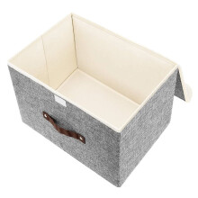 Storage Boxes with PU Leather Handles, Washable Fabric Storage Bins with Lids, Non-Woven Foldable Fabric Bins for Home Organization, Decorative Closet