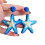 Large Flower Hoop Earring Statement Spikes-Blue straw starfish 1