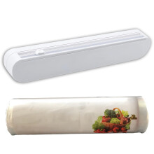Plastic Wrap Dispenser with Safe BuiltIn Cutter and Suction Cups, Adjustable for 90M 60M 30M Rolls
