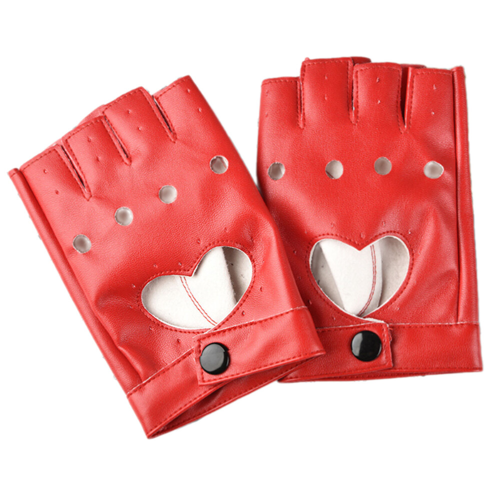 Red Fingerless Pu Leather Gloves Punk Style Motorcycle Outdoor