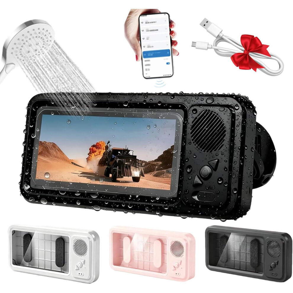 2026 Upgrade Shower Phone Holder With Bluetooth Speaker - 480 Rotation, Built-In Speaker For 4-7" Phones 3233223044699