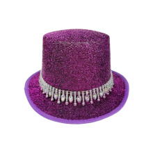 Eye Catching Rhinestones Tall Hat Cosplay Hat Stage Show-Purple