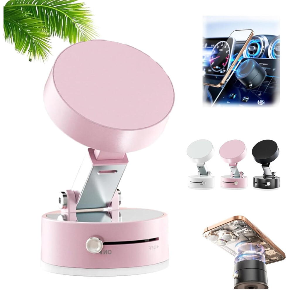 Vacuum Magnetic Suction Phone Holder - Adjustable Foldable Car Mount For Iphone Android, Pink 3233223047140