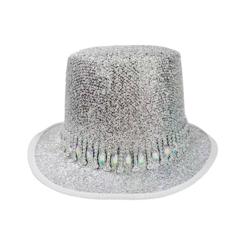 Stage Show Top Hat Evening Party Crystal Jazzy Hat-Silver