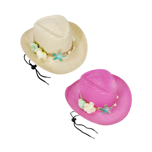 Kids Adjustable Straw Sun Hat Windproof Beach Head-Pink 1