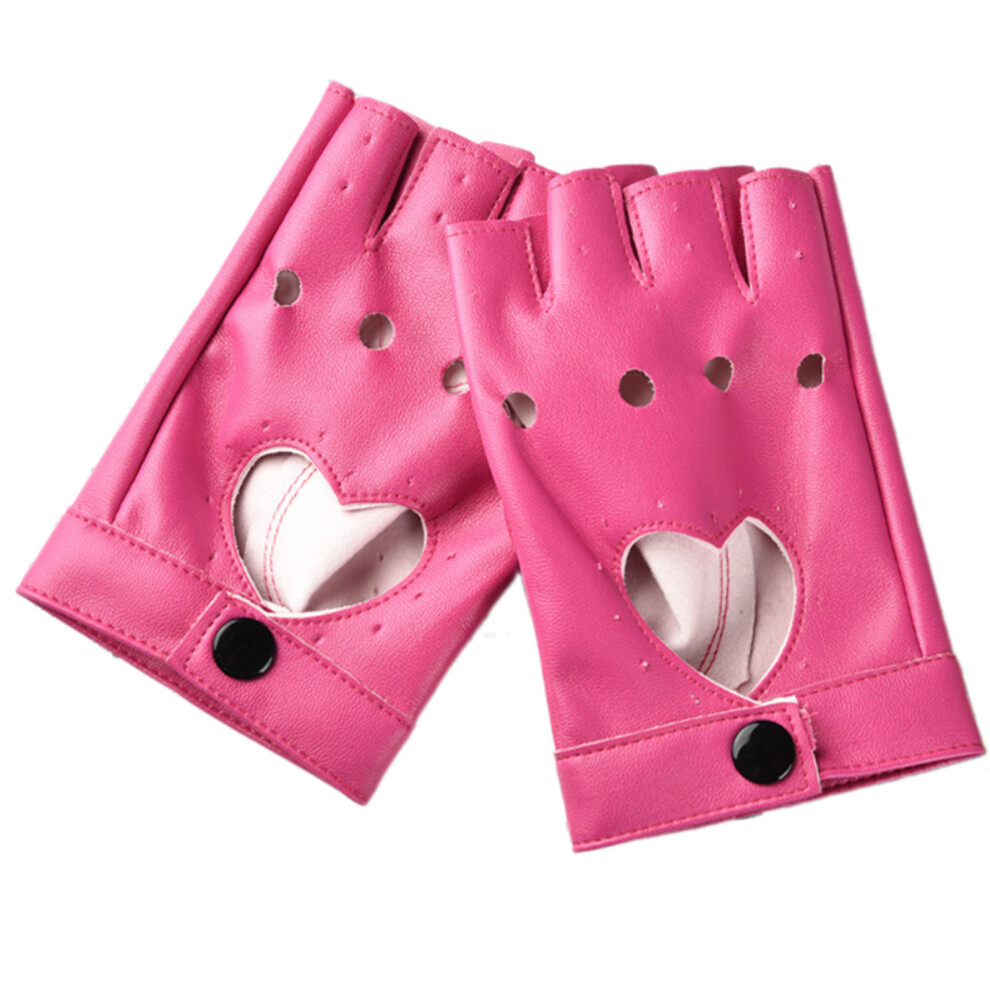 Punk Fingerless Biker Gloves Abrasion Resistant Pu-Rose Red 7704000475082
