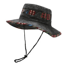 Summer Festival Hat Cotton Blend Foldable National Design-Black