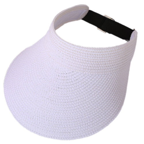 Stylish Airy Straw Headwear Sun Guard Adjustable Face-White
