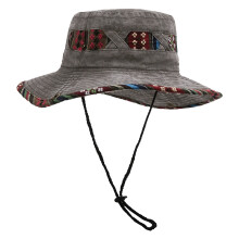 National Fisherman Hat Ethnic Print Cotton Blend Foldable-Gray