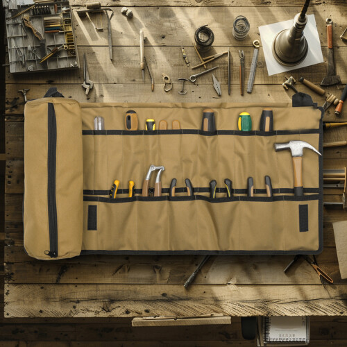Portable Tool Holder Bag with Multiple Pockets Roll Up-Black 2
