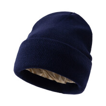Stretchy Knit Winter Cap For Big Head Satins Finish-Navy Blue