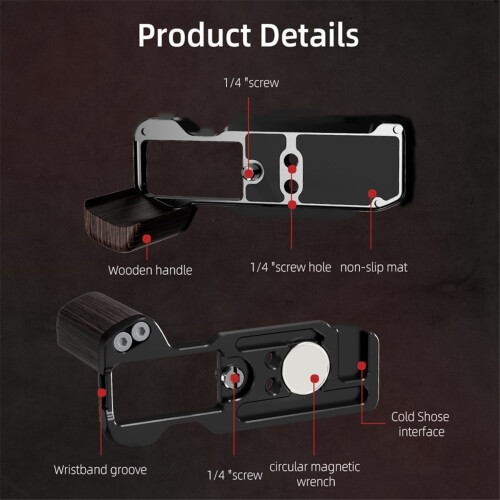 For XM5 Quick Release L Plate Camera Wooden Handle Tripod Mount Access 2