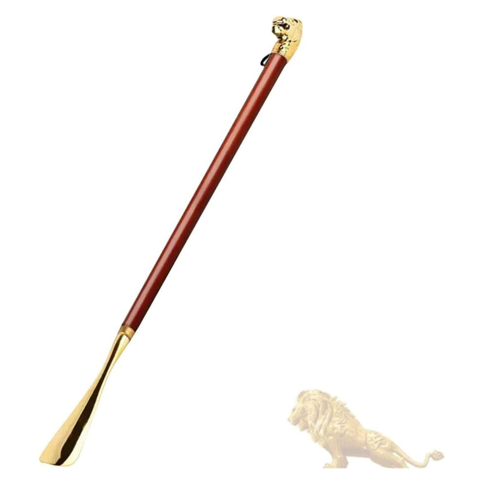 Gold Long Handle Metal Shoehorn 58Cm With Ergonomic Design And Storage Bag For Boots And Seniors