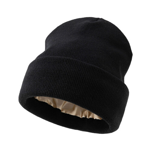 Fashionable Oversized Satins Knit Cap Warm Breathable-Black