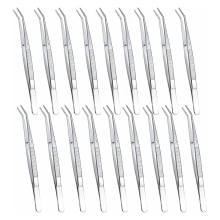 18 Pcs Stainless Steel Tweezers with Curved Serrated Tip Multipurpose