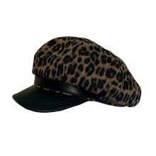 Elegant Animal Print Beret Cap Fashion-Leather hat brim bro
