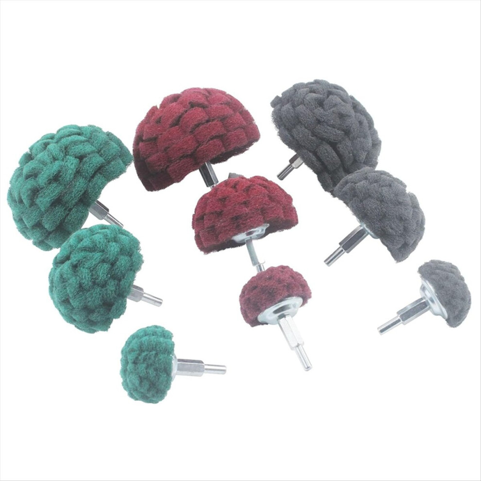9 Pcs Scouring Pads, 1/4Inch Shank Half Ball Shape Non Woven Buffing P 4852735152563