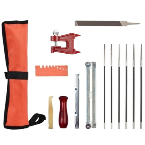 14 Pack Chainsaw File Kit, Sharpener with Stump Vise Round Files, Comp