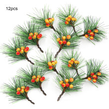 Adornos navideños realistas, palillos artificiales de piñas, palillos florales de plástico para ramas de bayas navideñas, 12 palillos decorativos