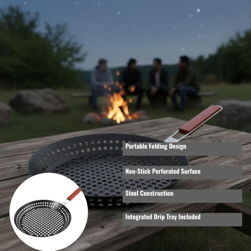 Portable Foldable BBQ Grill Pan with NonStick Surface, Drip Tray and HeatResistant Handle 1