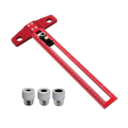 2 in 1 Angles T Square Ruler for Woodworking Accurate-Red 30CM